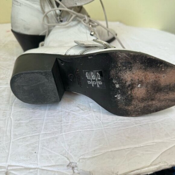 AllSaints Katy Leather Zip Buckle Lace Up Moto Western Heel Boots Festival Shoe - Picture 10 of 16